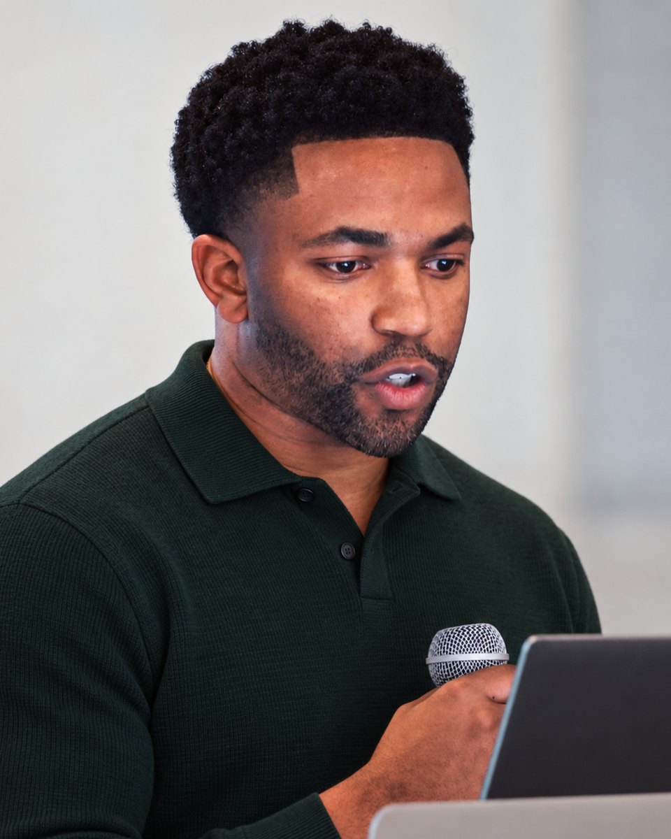 Corleous Kelly, founder of RVRBN, presenting