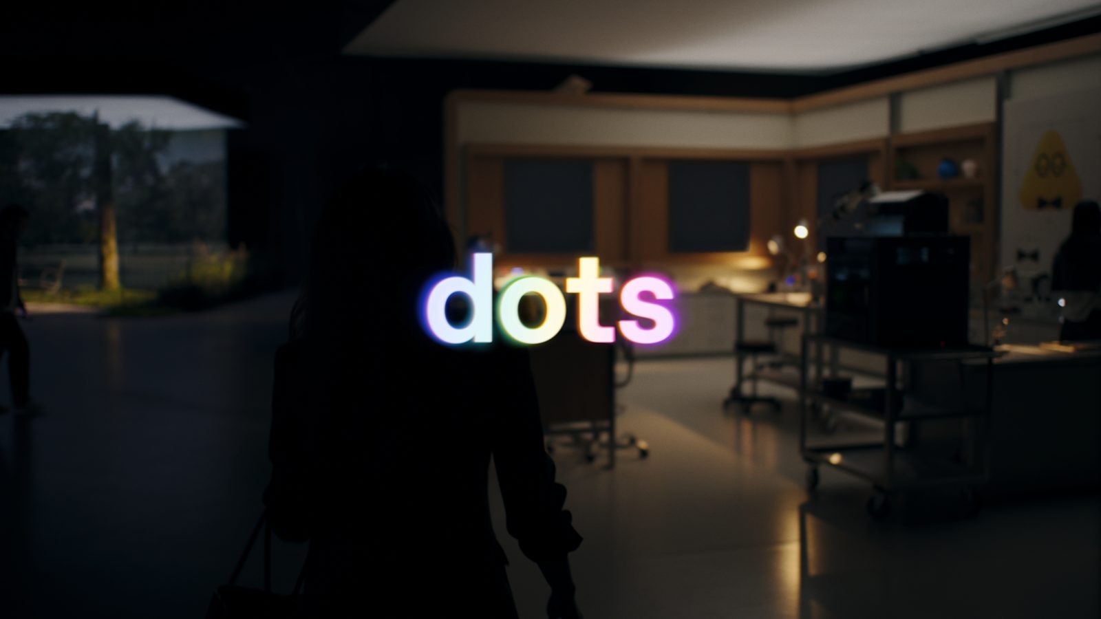 The word dots glowing in a dark room, from OpenAI's launch film