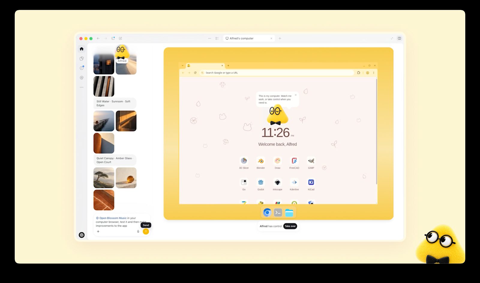 A dot's own cloud computer, with a web browser open on its desktop